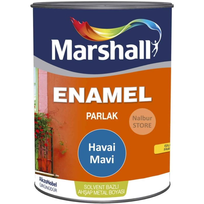MARSHALL ENAMEL(DEKORATİF) PARLAK YAĞLI BOYA HAVAİ MAVİ 0.75LT=1KG-Ahşap Metal Beton Plastik İçin