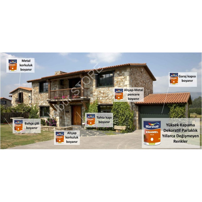 MARSHALL ENAMEL(DEKORATİF) PARLAK YAĞLI BOYA AÇIK KAHVE 0.75LT=1KG-Ahşap Metal Beton Plastik İçin