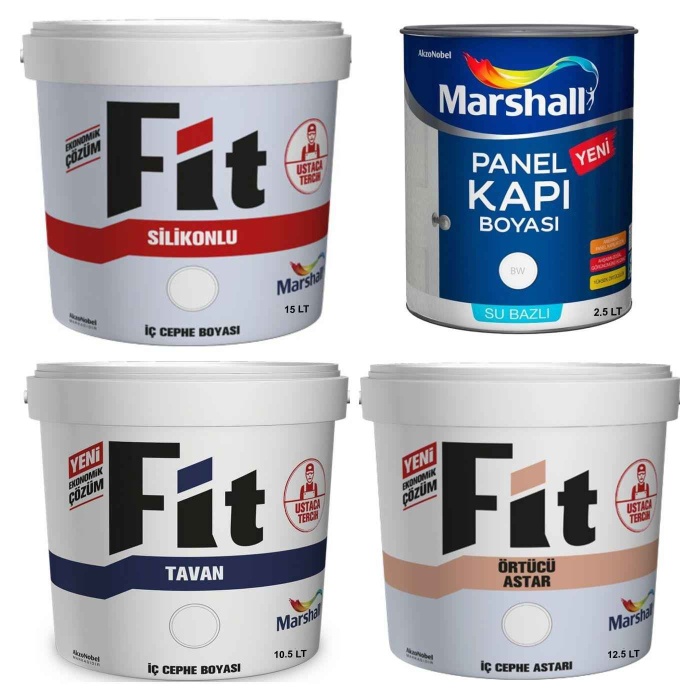 MARSHALL Fit Silikonlu İç Cephe 20KG+Tavan Boyası 17.5KG+İç CepheAstarı 20KG+Panel Kapı Boyası 2.5LT