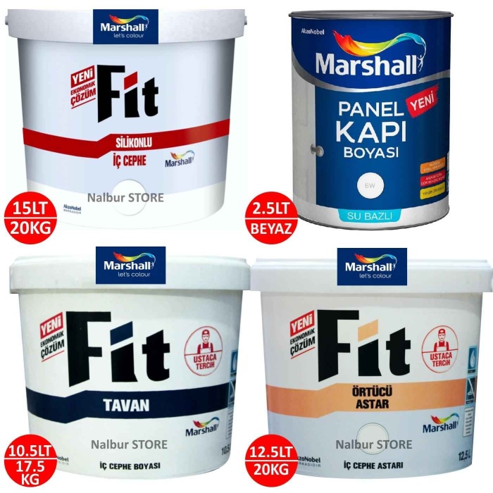 MARSHALL Fit Silikonlu İç Cephe 20KG+Tavan Boyası 17.5KG+İç CepheAstarı 20KG+Panel Kapı Boyası 2.5LT