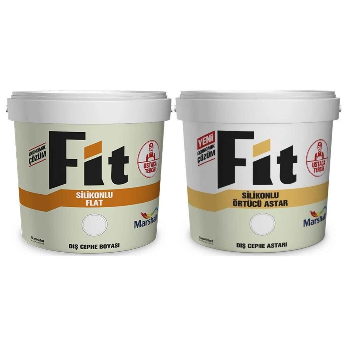 MARSHALL Fit Silikonlu Dış Cephe Boyası 15LT=20KG BEYAZ-Fit Silikonlu Dış Cephe Astarı 12.5KG=20KG