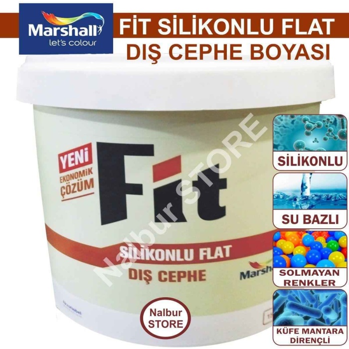 MARSHALL Fit Silikonlu Flat Dış Cephe Boyası 2.5LT=3.5KG BEYAZ-Kir tutmaz-Solmayan renkler-Kokusuz