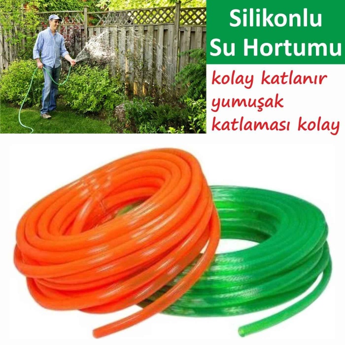 Silikonlu Bahçe Hortumu-Kırılmaz-Kolay Katlanır-Dayanıklı-Tüm Musluklara Uyumlu-Yumuşak-Metre Fiyatı