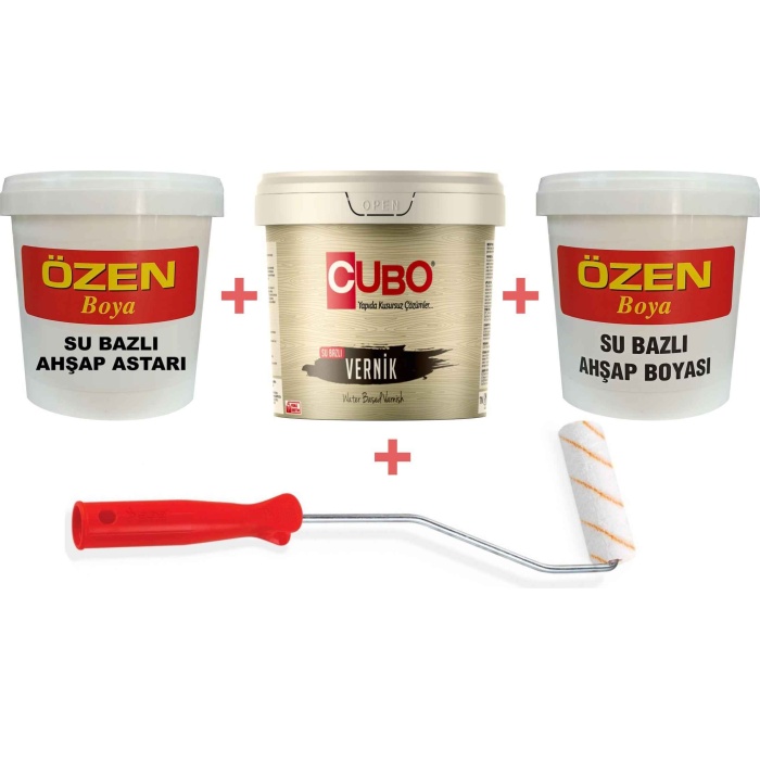 SU BAZLI AHŞAP BOYA SETİ-Su Bazlı Ahşap Astarı+Boyası+Verniği+Rulo-Yüksek Örtücülük-Kolay Kullanım