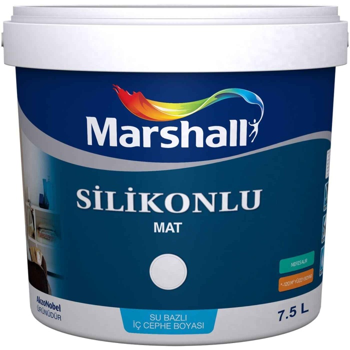 MARSHALL SİLİKONLU MAT Su Bazlı İç Duvar Boyası 7.5LT/11.5KG-Silinebilir-Mükemmel matlık ve örtücülük