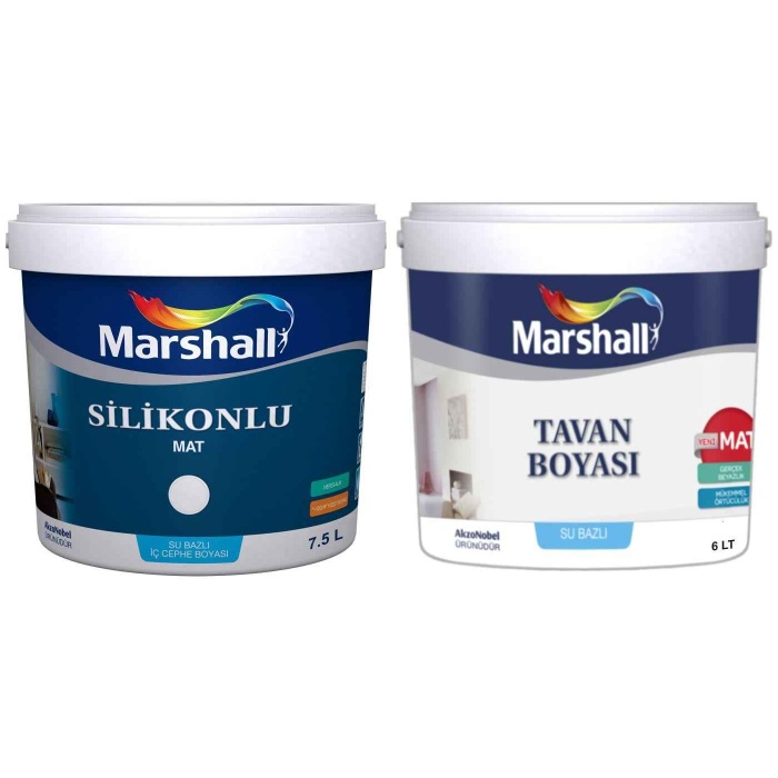 MARSHALL SİLİKONLU MAT Su Bazlı Silinebilir İç Cephe Boyası 7.5LT/11.5KG+Tavan Boyası 6LT/10KG