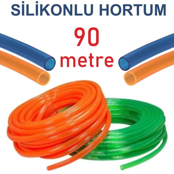 Silikonlu Bahçe Hortumu-90 Metre-Kırılmaz-Kolay Katlanır-Dayanıklı-Tüm Musluklara Uyumlu-Yumuşak