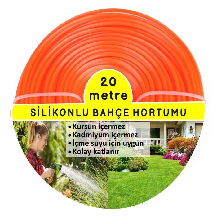 Silikonlu Bahçe Hortumu-20 Metre-Kırılmaz-Kolay Katlanır-Dayanıklı-Tüm Musluklara Uyumlu-Yumuşak