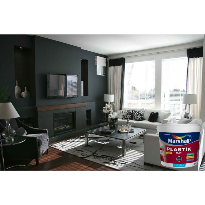 MARSHALL PLASTİK MAT ANTRASİT GRİ Su Bazlı İç Duvar Boyası 2.5LT=4KG-Silinebilir-Uygulaması Kolay