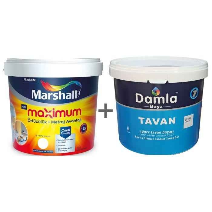 Marshall Maximum Silinebilir Duvar Boyası 15LT Kumbeji+Damla Süper Tavan Boyası 17.5KG