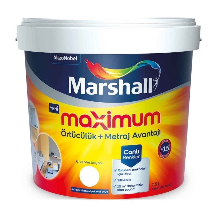 Marshall Maximum Silinebilir Duvar Boyası 15LT Kumbeji+Damla Süper Tavan Boyası 17.5KG