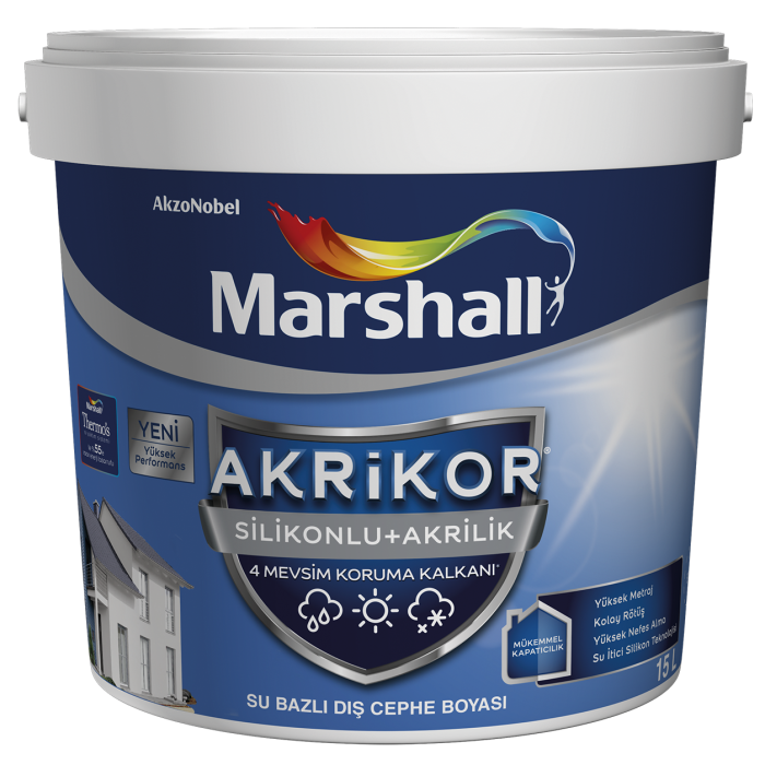 MARSHALL DIŞ CEPHE BOYASI AKRİKOR SİLKONLU AKRİLİK 7.5 LT BEYAZ-Mükemmel Örtücülük-Kolay Uygulama