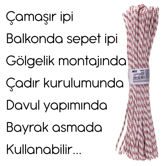 İpek İskota Halat 3mm-1 Metre-Aşınmaya dayanıklı-Çekme yapmaz-hava koşullarına dayanıklı-Örgülü