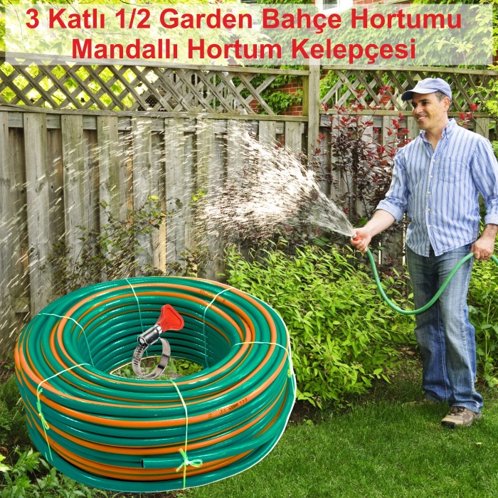 1. Kalite Garden Örgülü 1/2 Bahçe Hortumu 40 Metre-3 Katlı-Basınca dayanıklı-Tabancalara uyumlu
