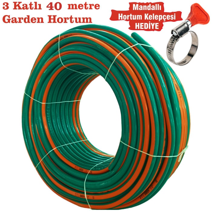 1. Kalite Garden Örgülü 1/2 Bahçe Hortumu 40 Metre-3 Katlı-Basınca dayanıklı-Tabancalara uyumlu