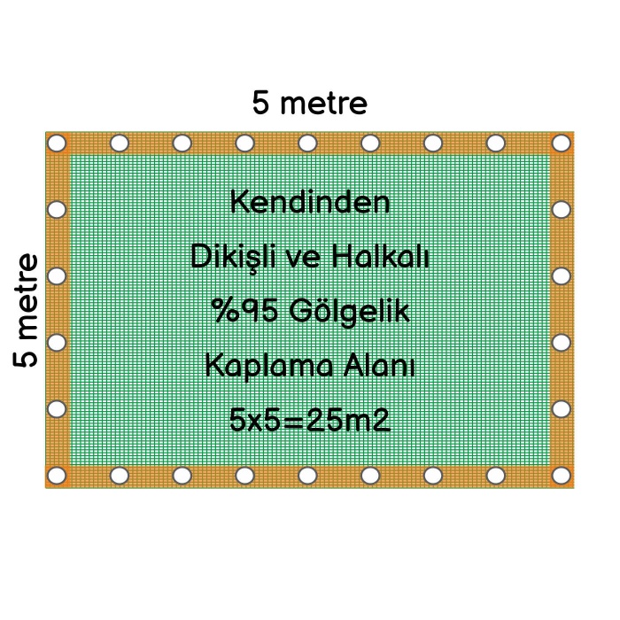 Hazır Halkalı Gölgelik %95 5mx5m=25m2-Montajı İçin 10 metre 3mm halat hediye-Montajı Kolay