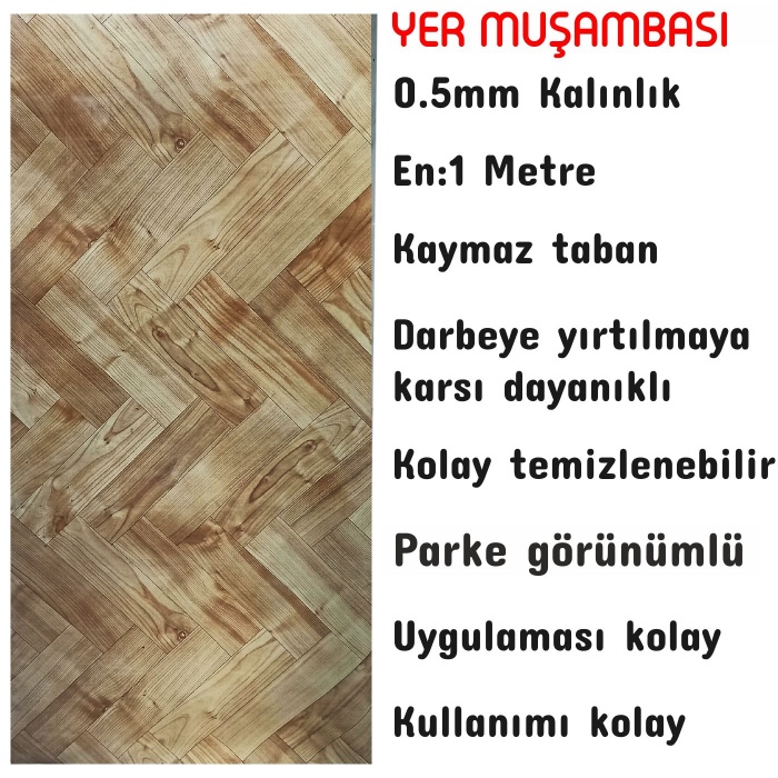 Yer Zemin Kaplaması Muşamba 0.6mm Çapraz Ağaç Parke Desen-3 Metre-Yırtılmaya dayanıklı-Kaymaz taban