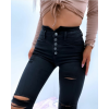 Yüksek Bel Düğme Ve Yırtık Detaylı Kot Pantolon Jean 92cm