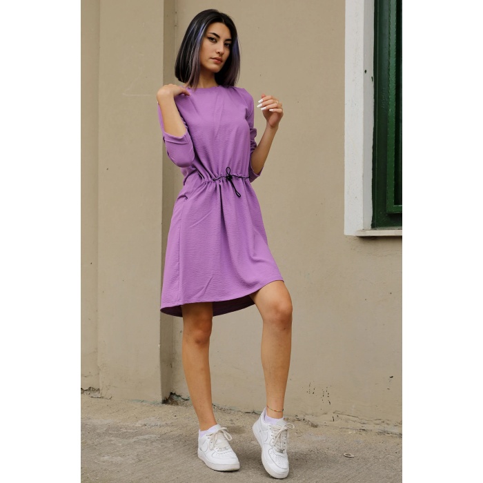 Bel Lastikli Cepli Ayrobin Elbise Lila - P-018915