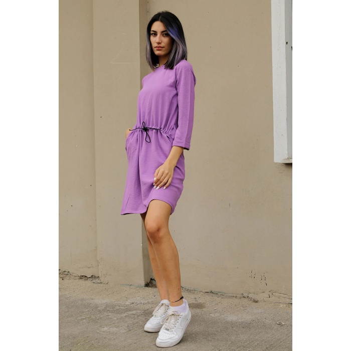 Bel Lastikli Cepli Ayrobin Elbise Lila - P-018915