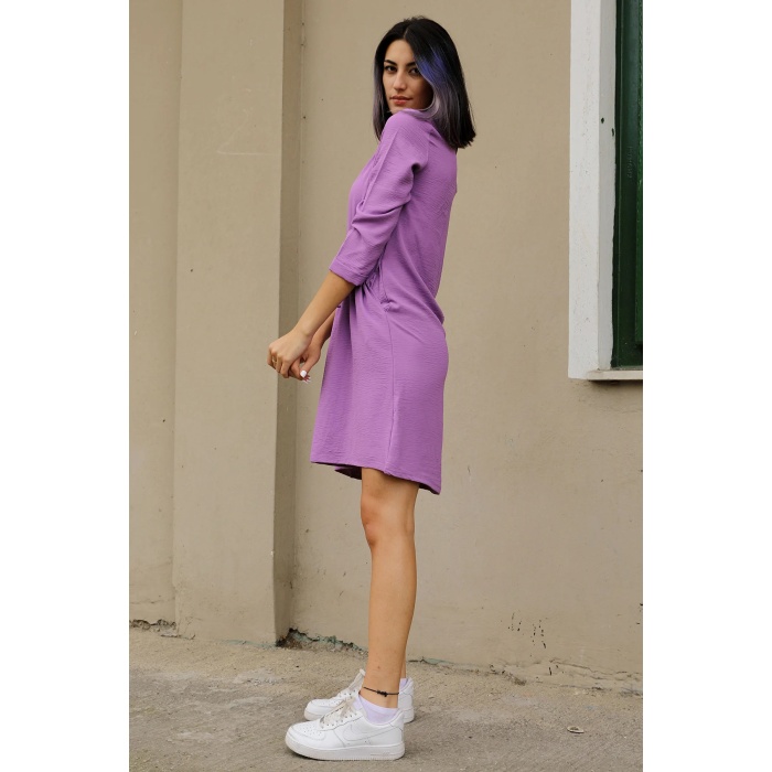 Bel Lastikli Cepli Ayrobin Elbise Lila - P-018915