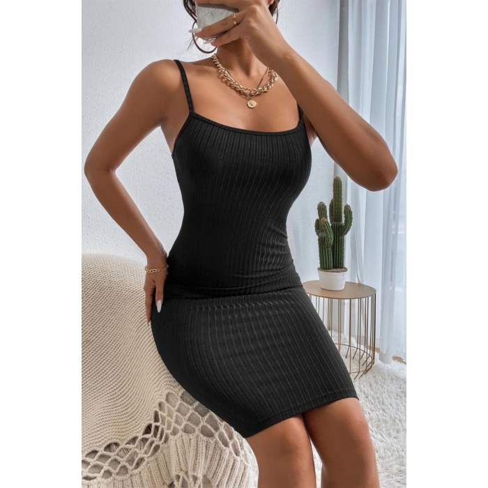  Siyah İp Askılı Midi Boy Elbise BN6577S