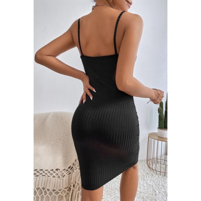  Siyah İp Askılı Midi Boy Elbise BN6577S