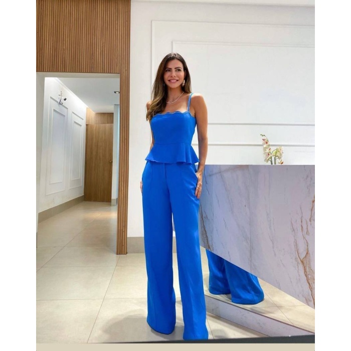 Kadın Omuz Askılı Beli Büzgü Detay Bluz Ve Pantolon Takım