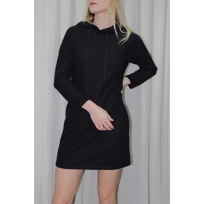 Selanik Kapşonlu Elbise Siyah - 139.0135