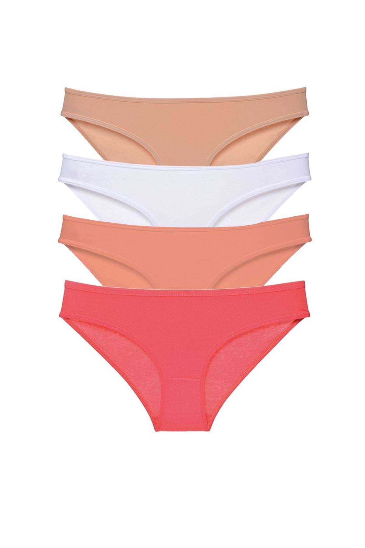 4 Adet Süper Eko Set Likralı Kadın Slip Külot Ten Beyaz Pudra Fuşya görsel 1