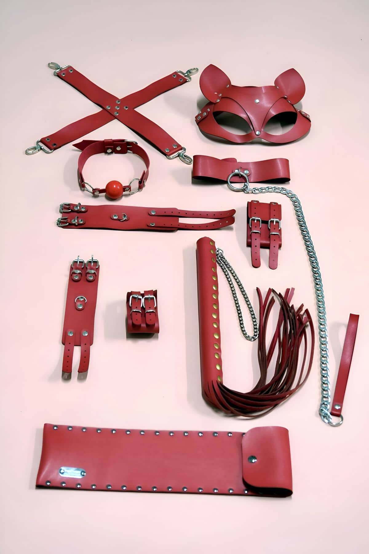 7'Li  Kırbaç Kelepçe Set, Kelepçe Takım, Ayak Kelepçesi, Kedi Maskesi - Brf1309