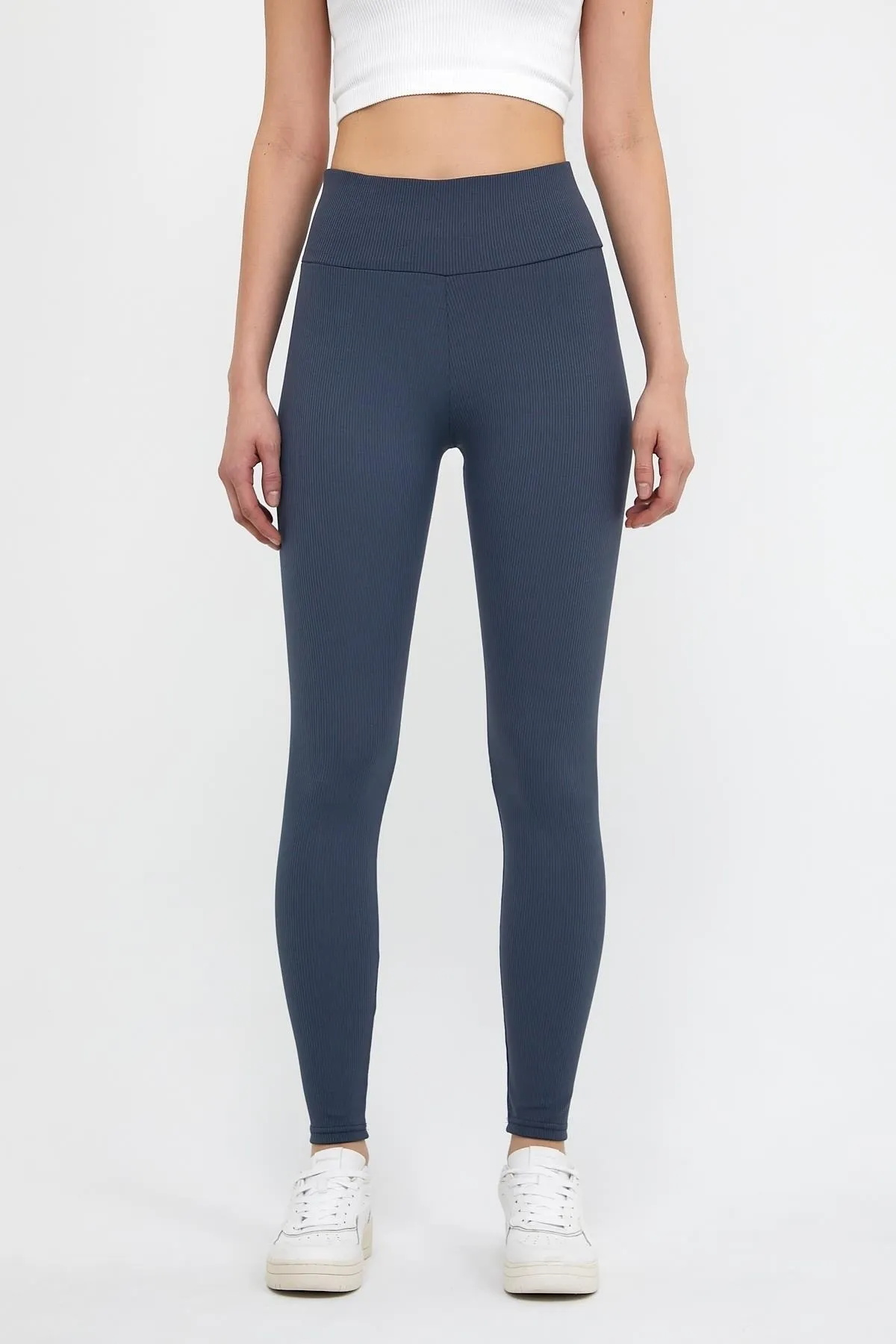 Lacivert Yüksek Bel Fitilli Tayt 0608 görsel 1