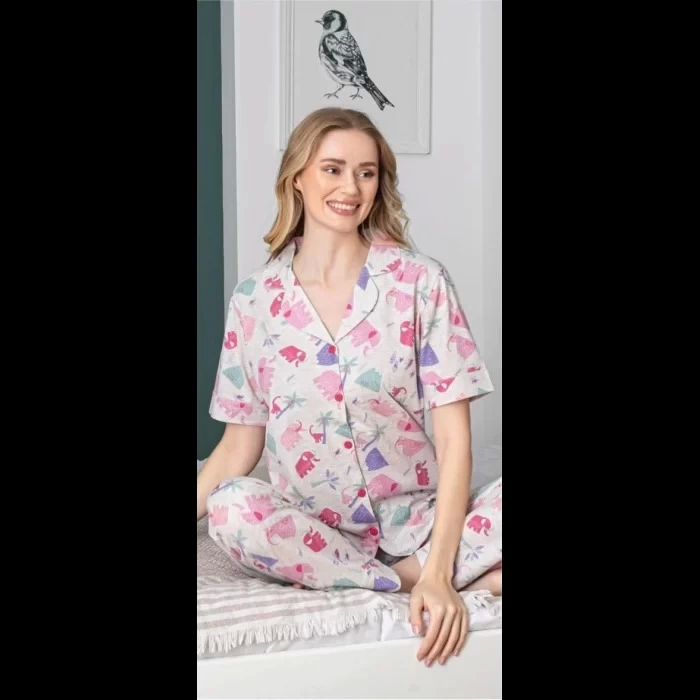 107 Fil Desenli Patlı Kısa Kol Pijama Takımı