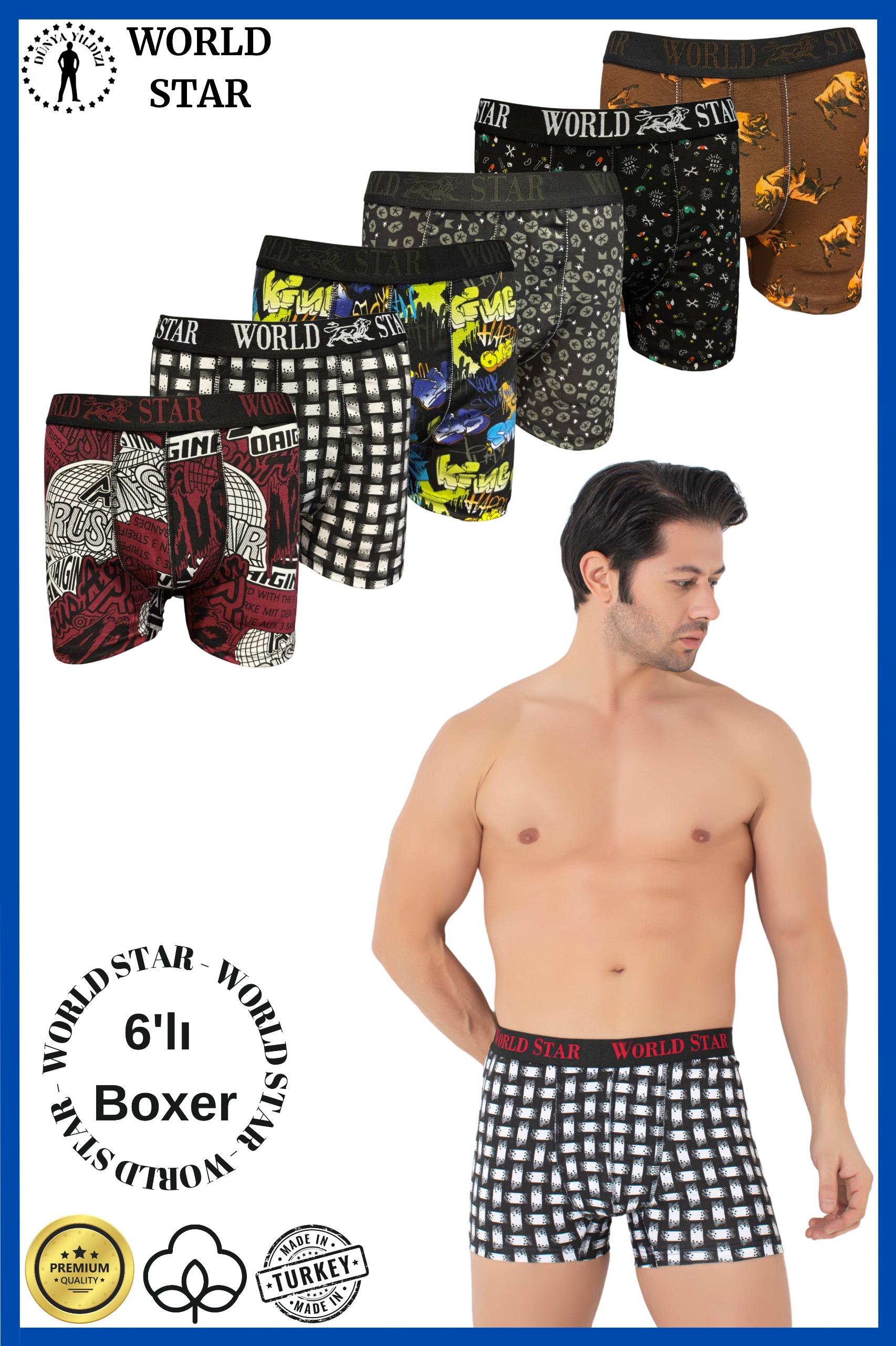 6'Lı Pamuklu  Desenli Erkek Boxer