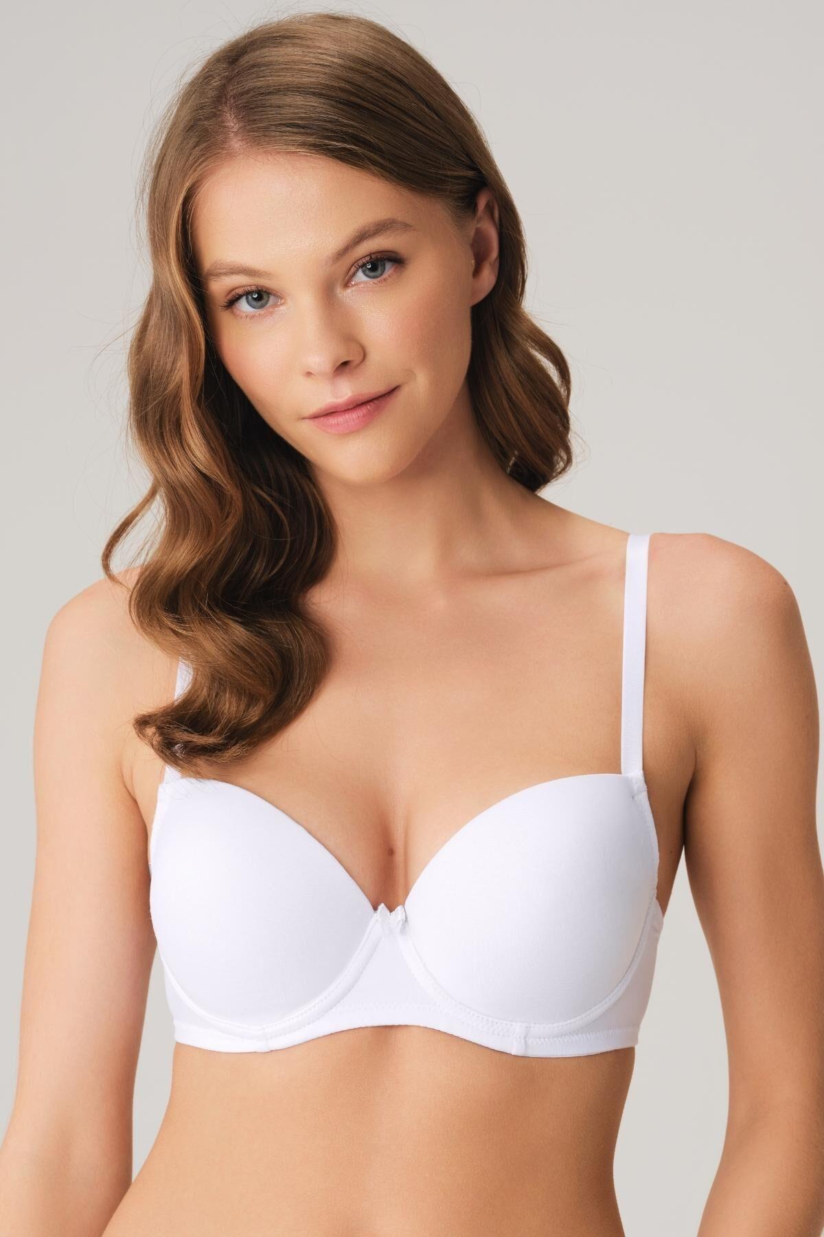 Balenli Destekli Dolgulu Askıları Çıkabilen Günlük Klasik T-shirt Sütyeni görsel 1