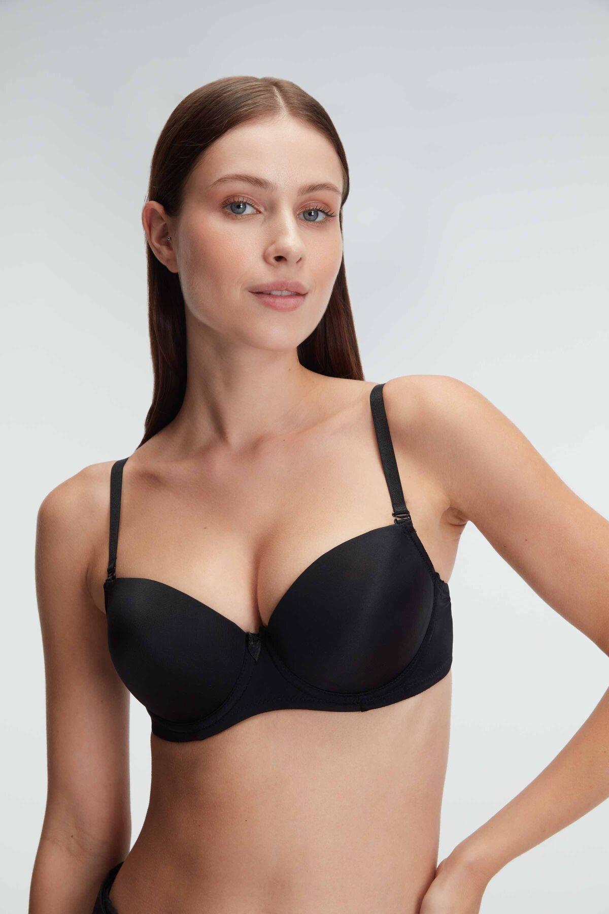 Balenli Destekli Dolgulu Askıları Çıkabilen Günlük Klasik T-shirt Sütyeni görsel 1