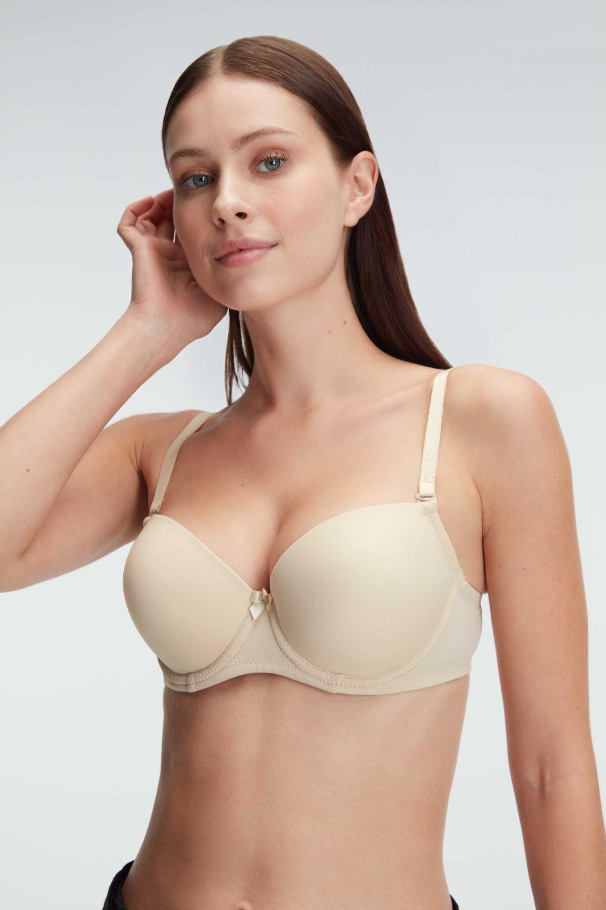 Balenli Destekli Dolgulu Askıları Çıkabilen Günlük Klasik T-shirt Sütyeni görsel 1