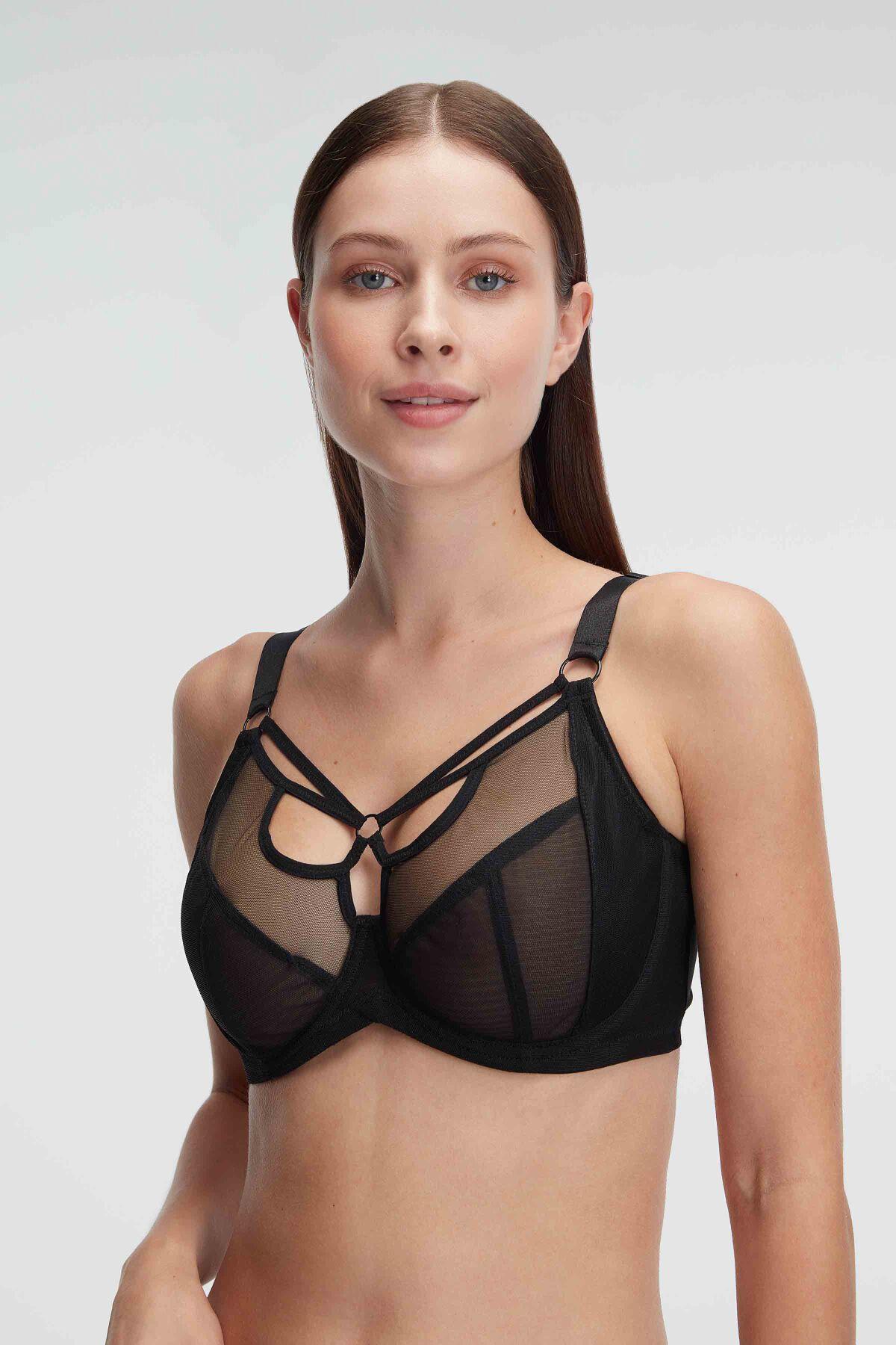 Tüllü Balenli Desteksiz Dolgusuz Yaka Detaylı Toparlayıcı Küçültücü Sütyen görsel 1