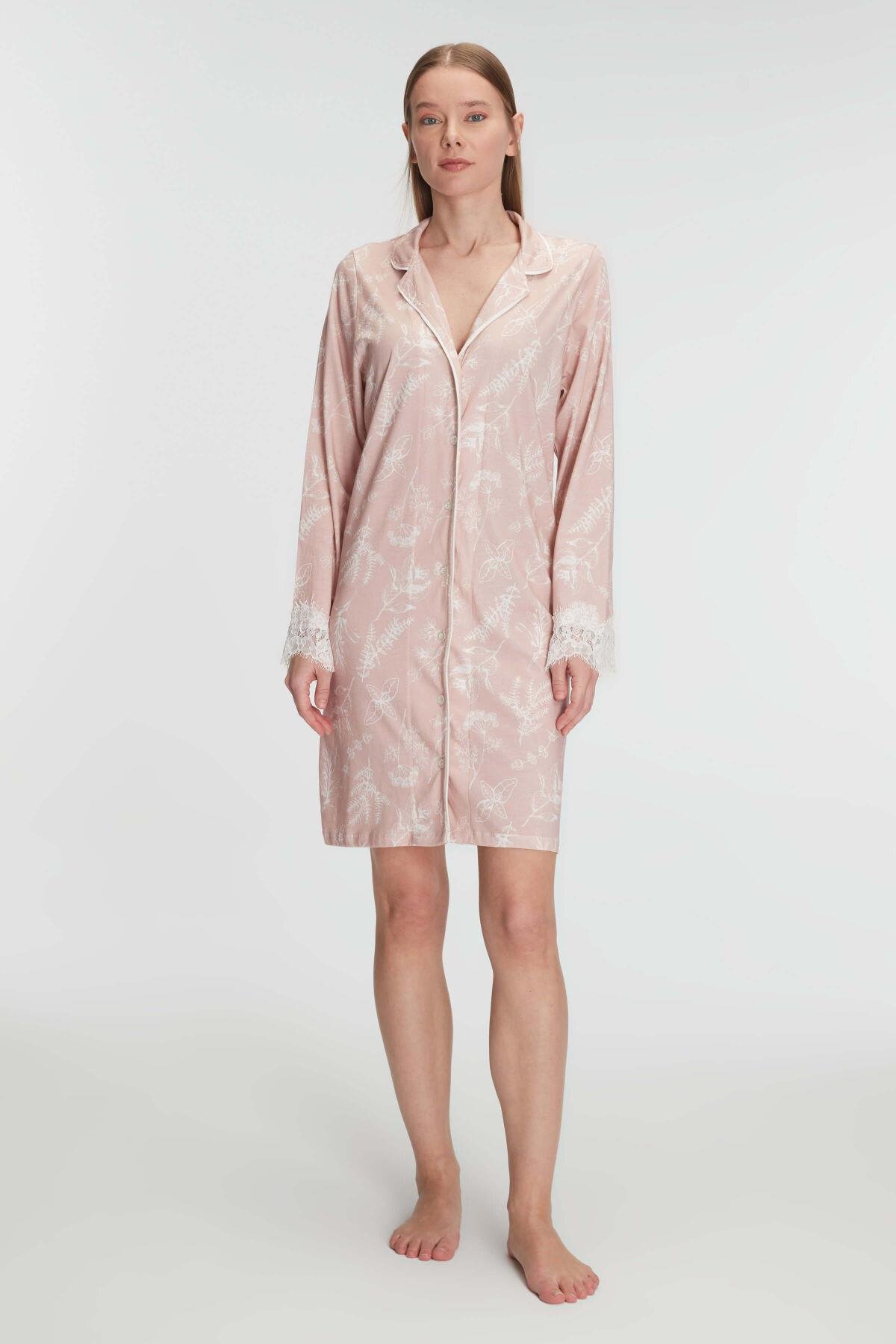 Cotton Modal Uzun Kol Gecelik görsel 1