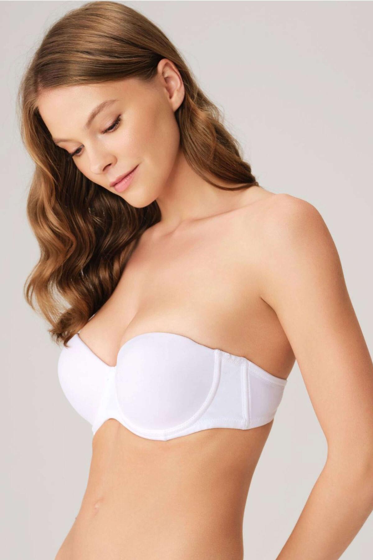 Balenli Destekli Dolgulu Askısız Straplez Günlük Klasik T-shirt Sütyeni görsel 1