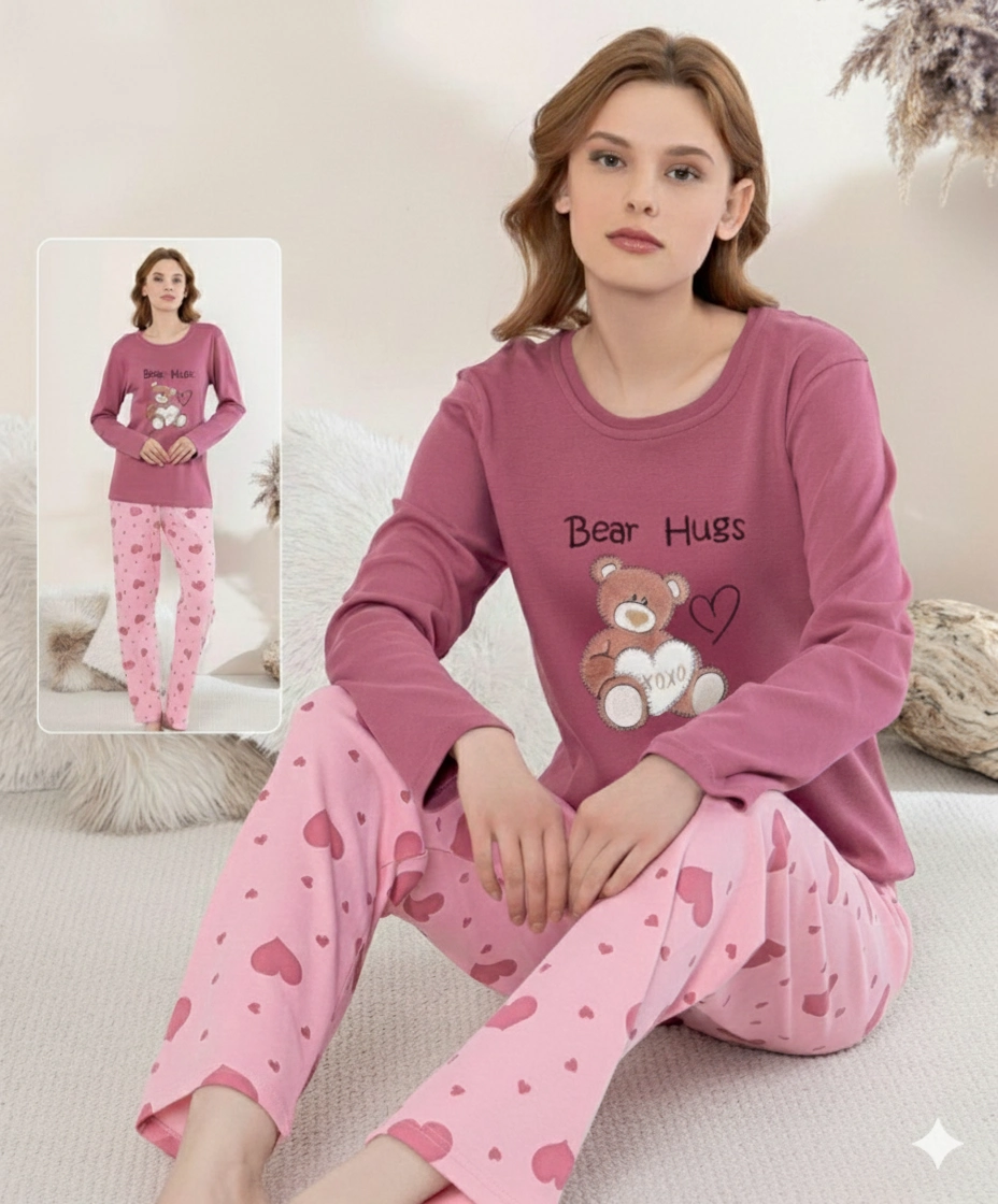 Boyraz 0354 Kadın Penye Uzun Kol Pijama Takımı görsel 1