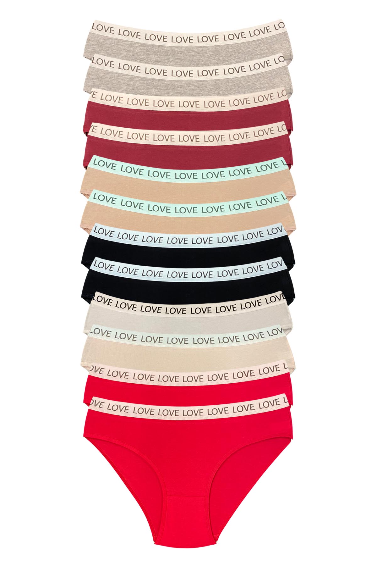 12 Adet Pamuklu Esnek Kadın Slip Bikini Külot Geniş Lastikli Baskılı görsel 1