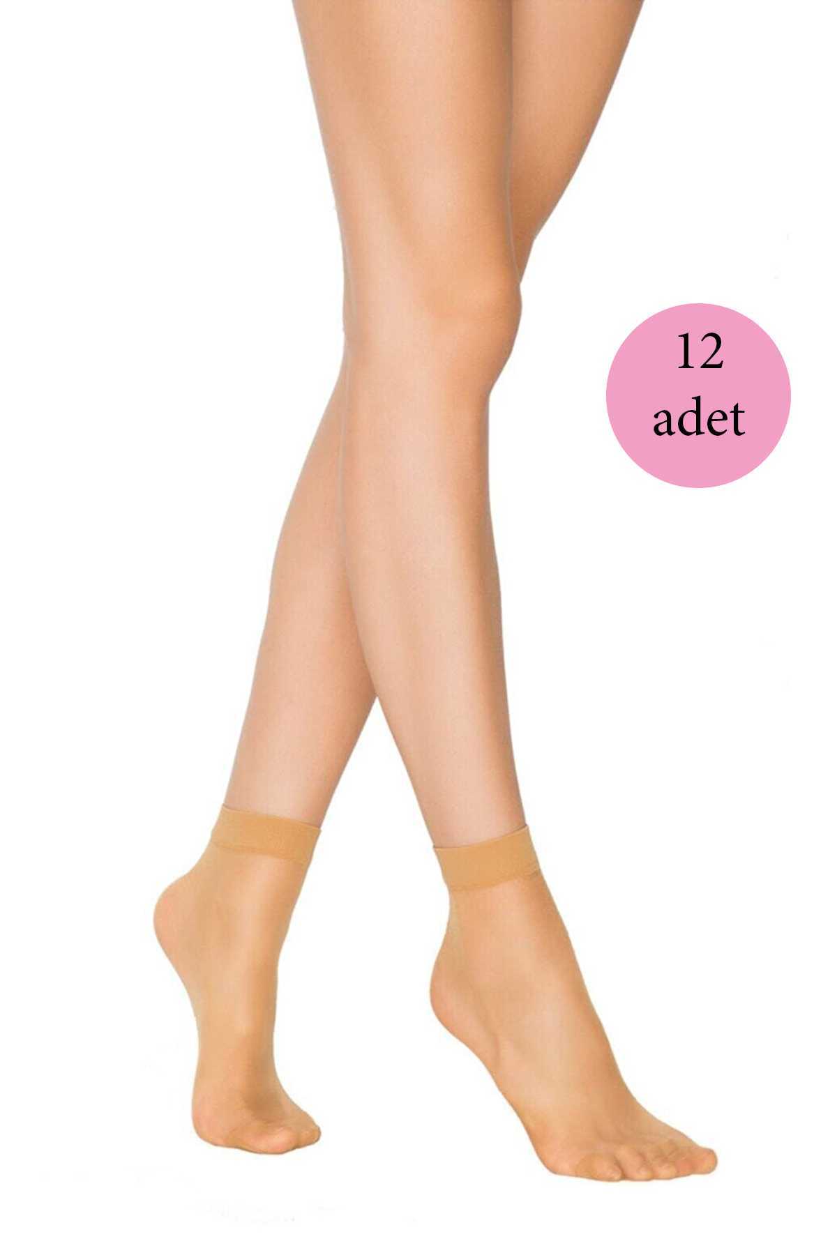 12 Adet Kadın Ten Süper 15 Mat Soket Çorap Ten görsel 1