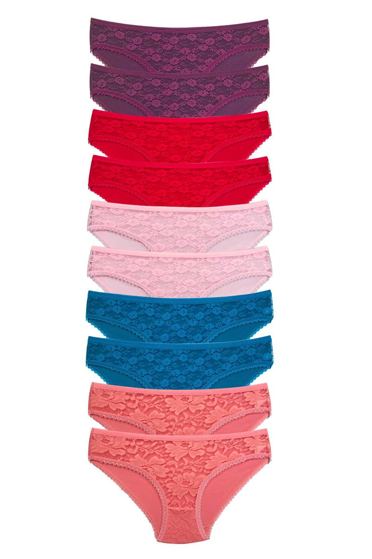 10 Adet Önü Dantelli Transparan Kadın Slip Külot görsel 1