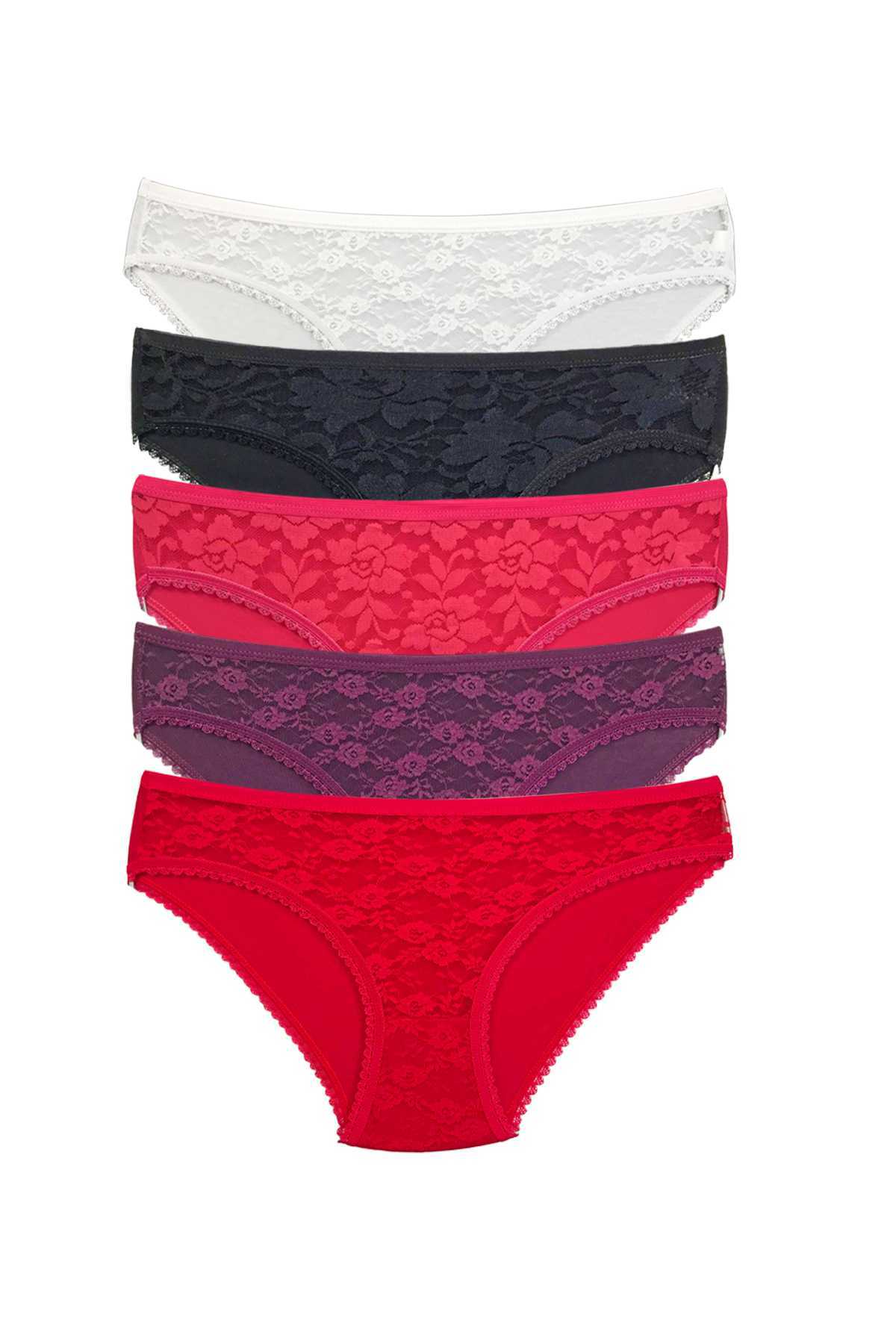 5 Adet Önü Dantelli Transparan Kadın Slip Külot