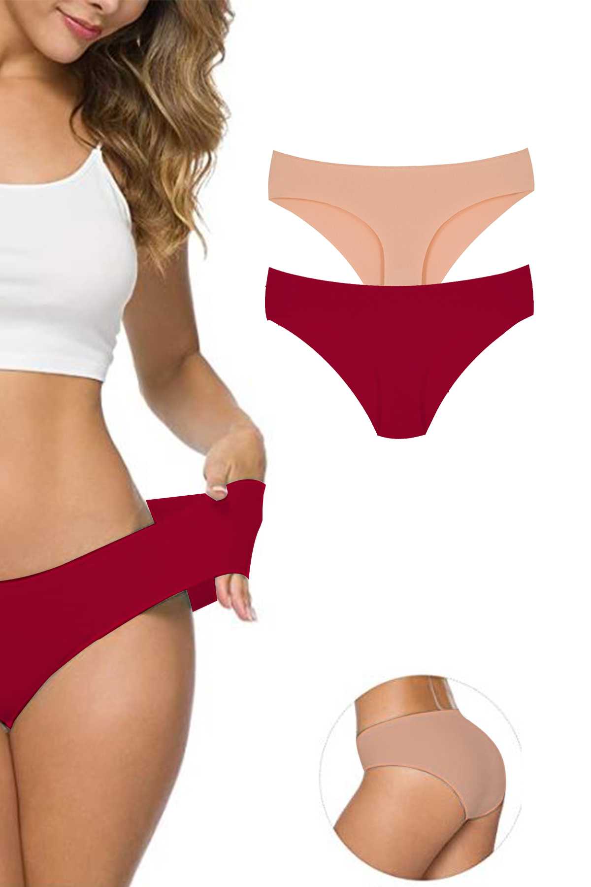 2 Adet Kadın Dikişsiz Lazer Kesim Esnek İz Yapmayan Külot S6 görsel 1
