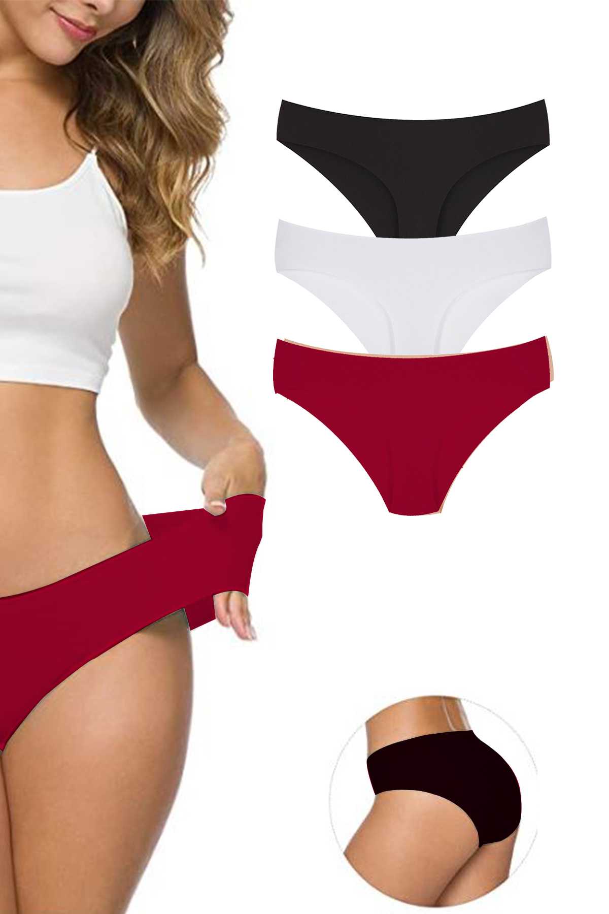 3 Adet Kadın Dikişsiz Lazer Kesim Esnek İz Yapmayan Külot S5 görsel 1