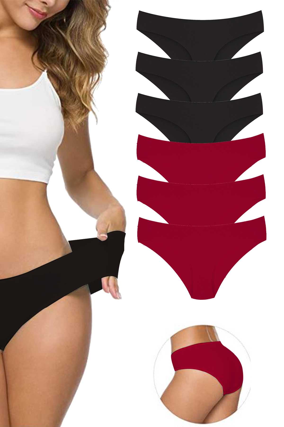 6 Adet Kadın Dikişsiz Lazer Kesim Esnek İz Yapmayan Külot S5 görsel 1