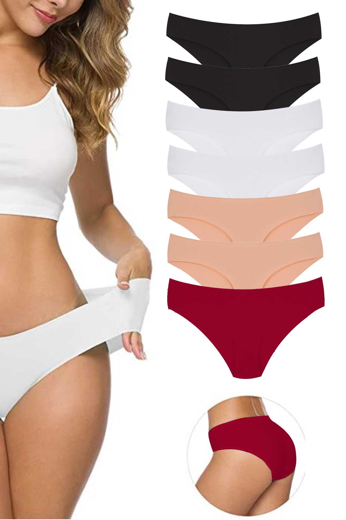 7 Adet Kadın Dikişsiz Lazer Kesim Esnek İz Yapmayan Külot