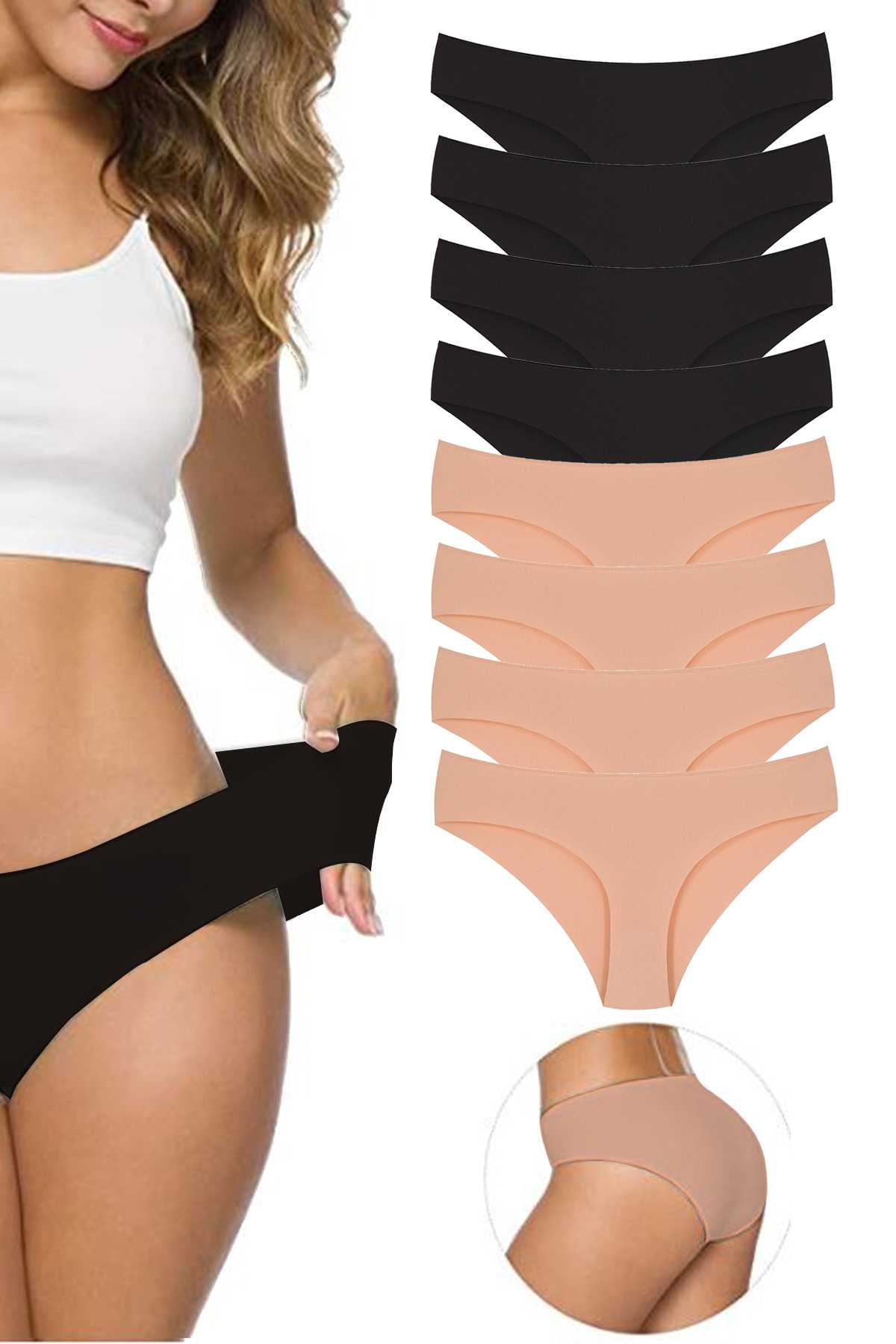 8 Adet Kadın Dikişsiz Lazer Kesim Esnek İz Yapmayan Külot S2 görsel 1
